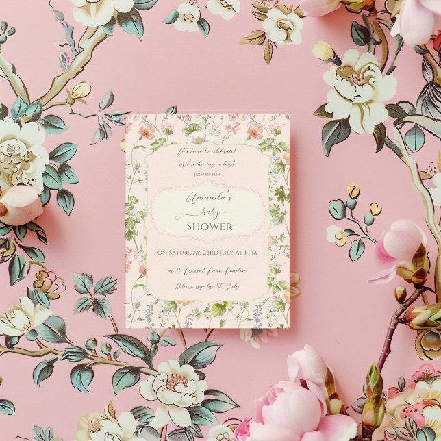 Pink Floral Chinoiserie Baby Shower Invitation (Creator Uploaded)