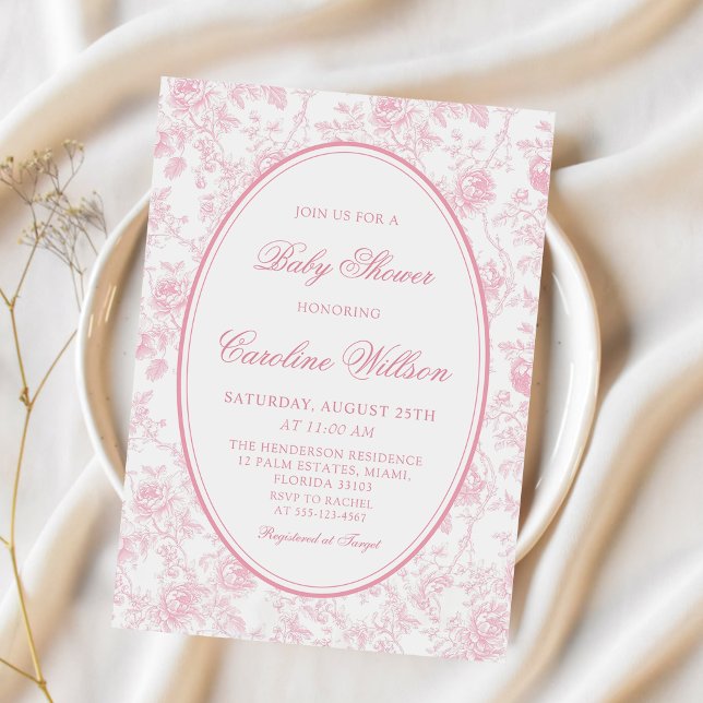 Pink Floral Chinoiserie Baby Shower Invitation (Creator Uploaded)