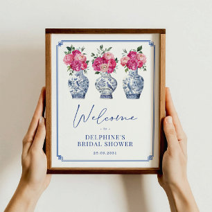 Pink Floral Chinoiserie Bridal Shower Welcome Poster