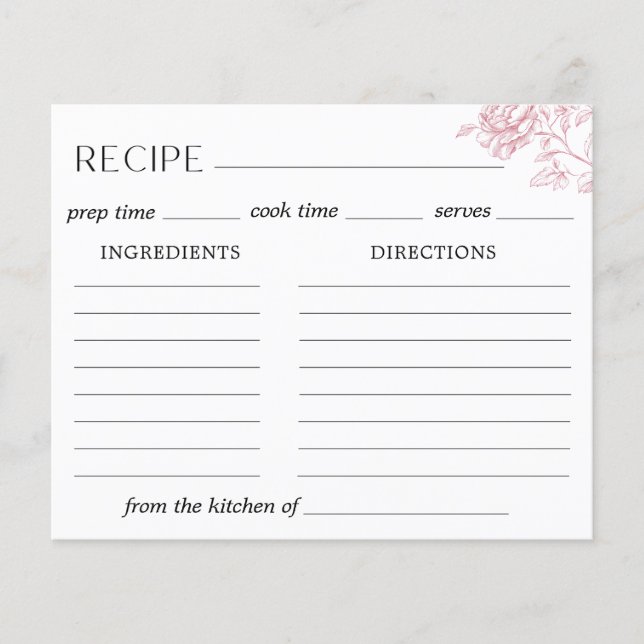 Pink Floral Chinoiserie Recipe Card (Front)