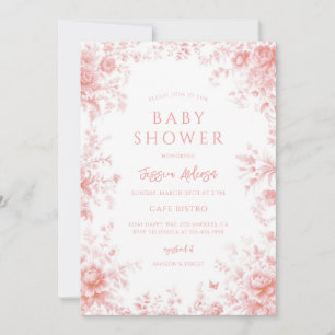 Pink Floral Chinoiserie Toile Baby Shower Invitation