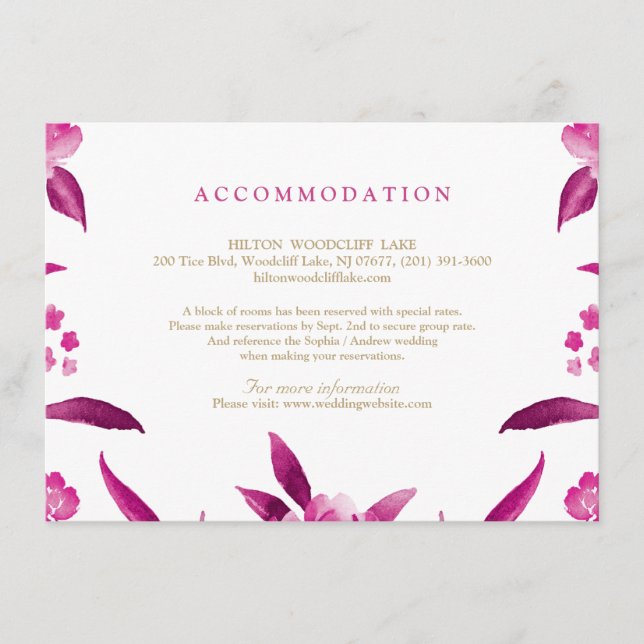 Pink floral Chinoiserie Wedding accommodation Enclosure Card (Front)