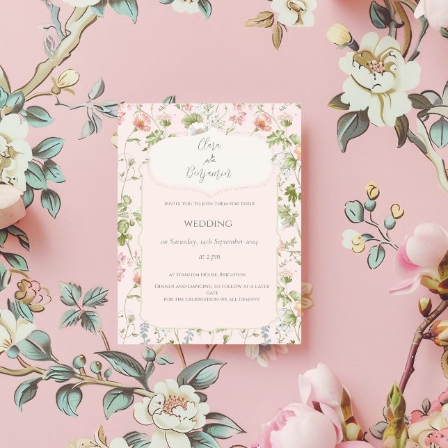 Pink Floral Chinoiserie Wedding Invitation (Creator Uploaded)