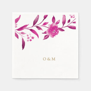 Pink floral Chinoiserie Wedding monogram Napkin