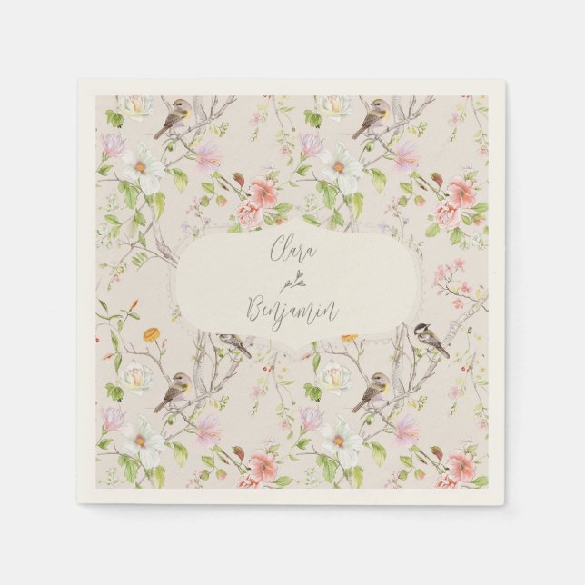 Pink Floral Chinoiserie Wedding Napkin (Front)