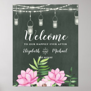 Pink Floral Chlakboard Custom Wedding Sign Budget