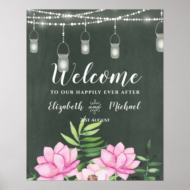 Pink Floral Chlakboard Custom Wedding Sign Budget (Front)