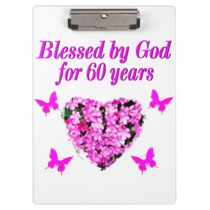 PINK FLORAL CHRISTIAN 60TH BIRTHDAY DESIGN CLIPBOARD
