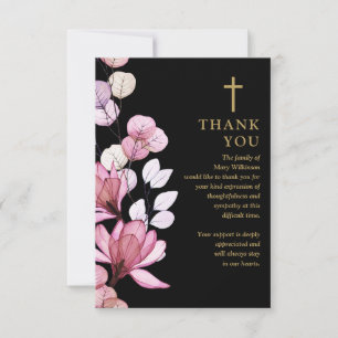 Pink Floral Christian Celebration Of Life Funeral Thank You Card