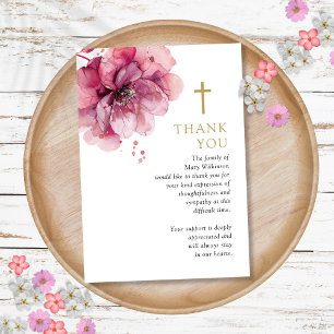 Pink Floral Christian Celebration Of Life Funeral Thank You Card