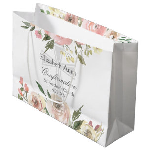 Pink Floral Christian Church Confirmation Party Large Gift Bag