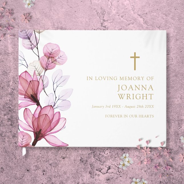 Pink Floral Christian In Loving Memory Funeral Guest Book (Pink Floral Christian In Loving Memory Funeral Guest Book)
