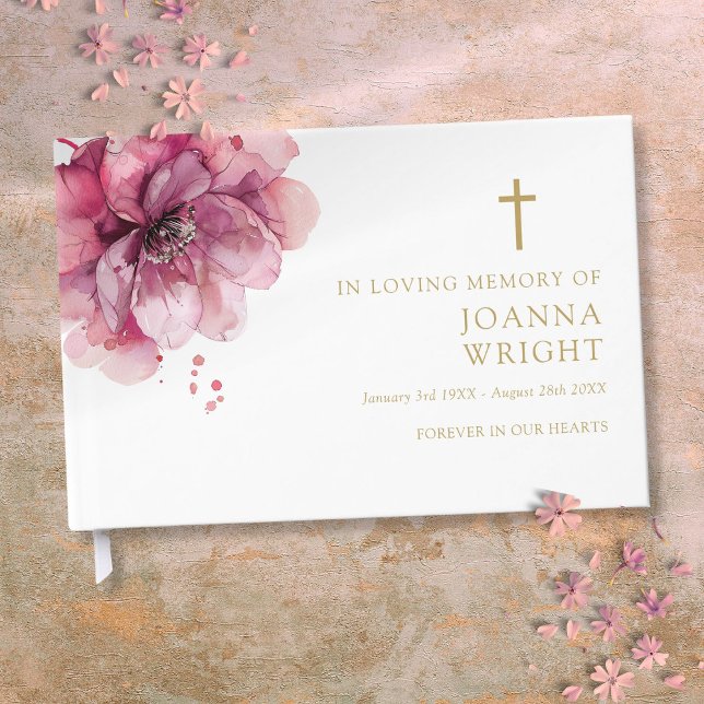 Pink Floral Christian In Loving Memory Funeral Guest Book (Pink Floral Christian In Loving Memory Funeral Guest Book)