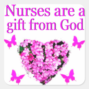 PINK FLORAL CHRISTIAN NURSE DESIGN SQUARE STICKER