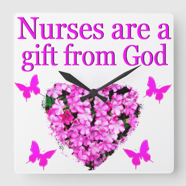 PINK FLORAL CHRISTIAN NURSE DESIGN SQUARE WALL CLOCK (Front)