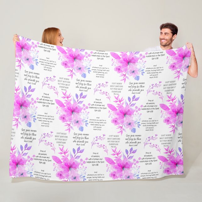Pink Floral Christian PRAYER  Fleece Blanket (In Situ)