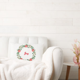 Pink Floral Christmas Wreath Lumbar Pillow   Peace