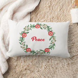 Pink Floral Christmas Wreath Lumbar Pillow   Peace