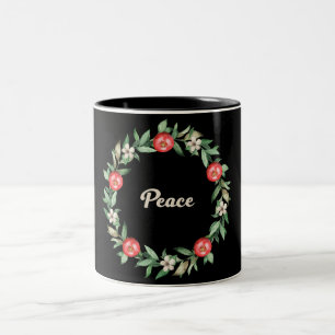 Pink Floral Christmas Wreath Mug Peace