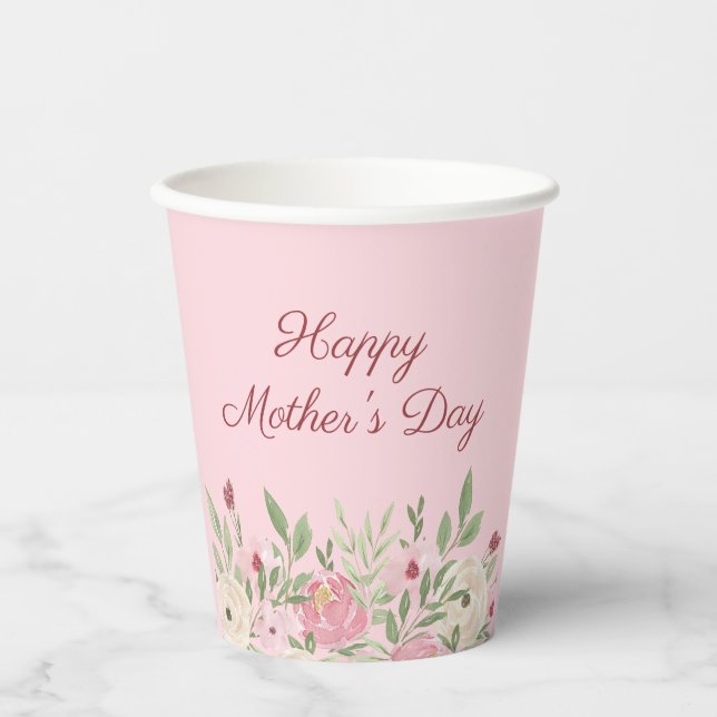 Pink Floral Church Mother's Day Paper Cups (Front)