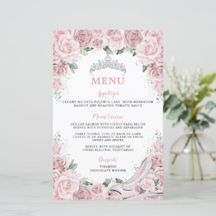 Pink Floral Cinderella Sweet 16 Quinceanera Menu