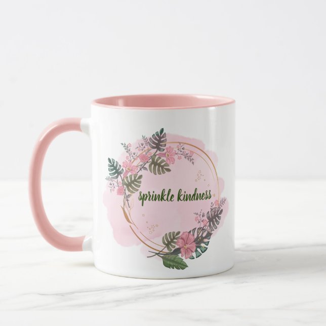 Pink, floral circle, motivational  mug (Left)