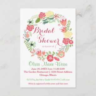 Pink Floral Circle Wreath-3x5 Bridal Shower Invite