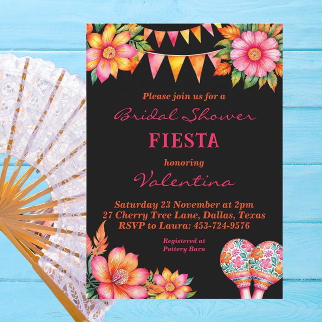 Pink Floral Colourful Mexican Fiesta Bridal Shower Invitation (Creator Uploaded)