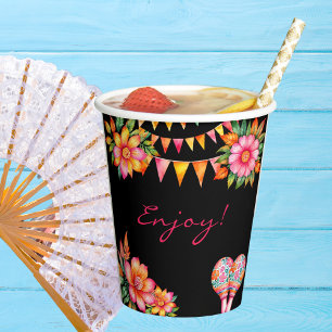 Pink Floral Colourful Mexican Fiesta Bridal Shower Paper Cups
