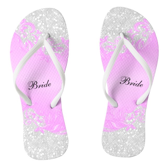 Pink Floral & Confetti Glitter | Wedding Jandals (Footbed)