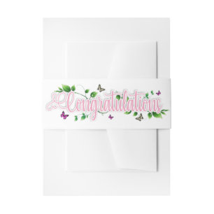 Pink Floral Congratulaions Invitation Belly Band