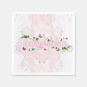 Pink Floral Congratulaions text Paper Napkin