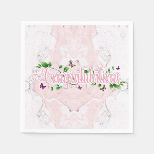Pink Floral Congratulaions text Paper Napkin (Front)