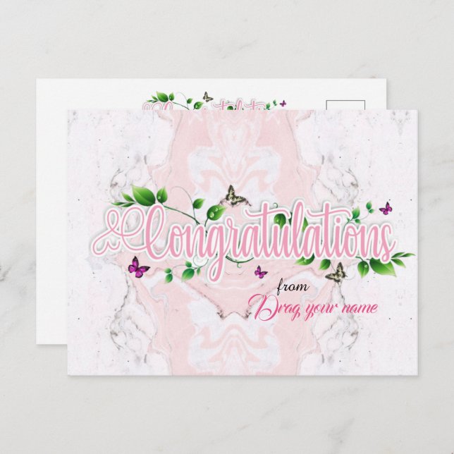 Pink Floral Congratulaions text Postcard (Front/Back)