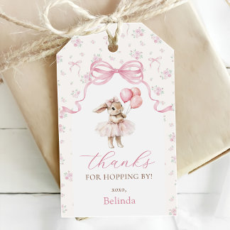 Pink Floral Coquette Bow Bunny 1st Birthday Gift Tags