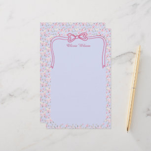 Pink Floral Coquette Bow Custom Name Stationery