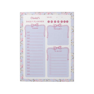 Pink Floral Coquette Bow To Do List Daily Planner Notepad