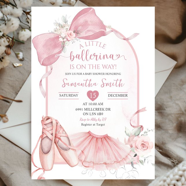 Pink Floral Coquette Little Ballerina Baby Shower Invitation (Creator Uploaded)