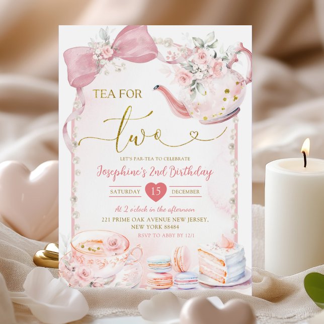 Pink Floral Coquette Pearl Tea Party 2nd birthday Invitation (Creator Uploaded)