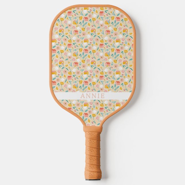 Pink Floral Cottage Personalised Pickleball Paddle (Front)