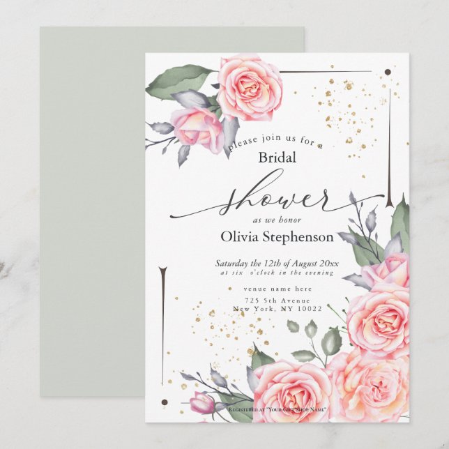 Pink Floral Cottage Roses Bridal Shower  Invitation (Front/Back)