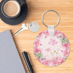 Pink Floral Country Garden Key Ring