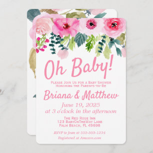 Pink Floral Couple Baby Shower Invitation