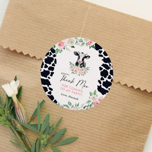 Pink Floral Cow Birthday Party Classic Round Sticker