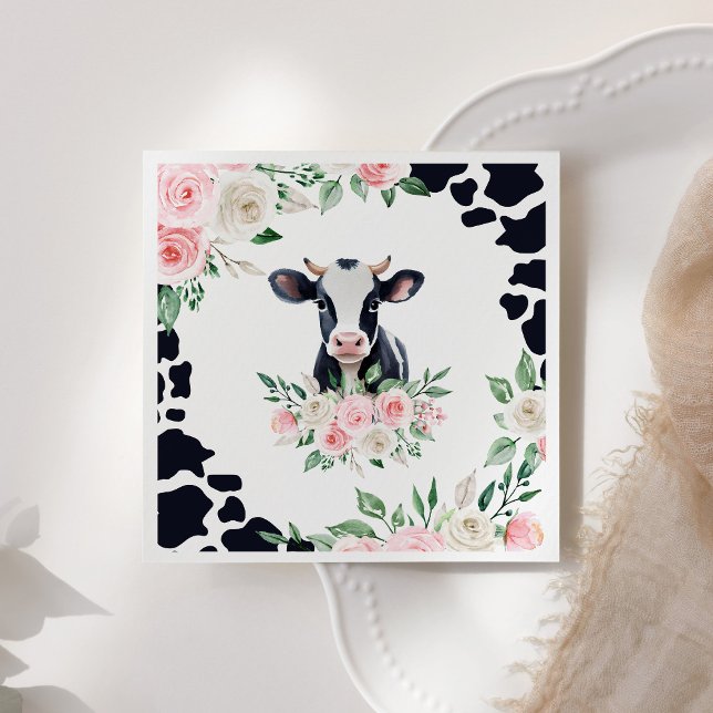 Pink Floral Cow Birthday Party Napkin (Creator Uploaded)