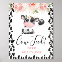 Pink Floral Cow Print Birthday Party Sign