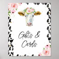 Pink Floral Cow Print Gift Card Baby Shower Sign