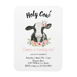 Pink Floral Cow with Cow Print Invitation Magnet
