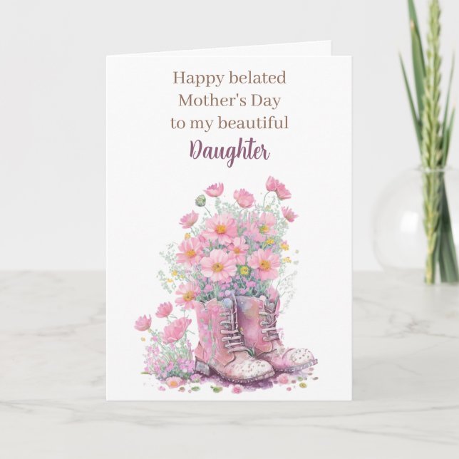 Pink Floral Cowboy Boots Belated Mother's Day Card (Front)