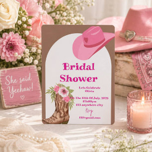 pink floral cowboy bridal shower invitation card